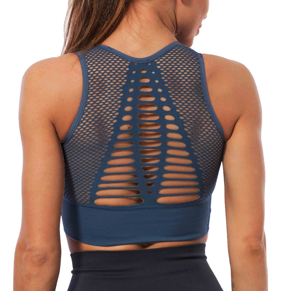 React Premium LUXE Mesh Sports Crop - Dark Blue