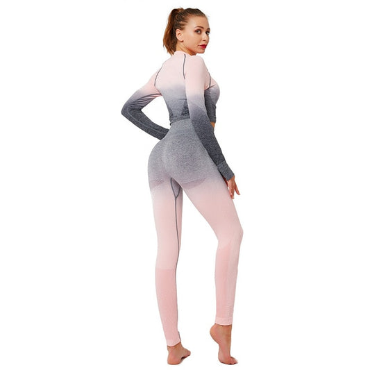 React Seamless Ombre Sleeved Crop - Grey Pink